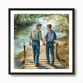 Two Lovers On A Bridge Art Print