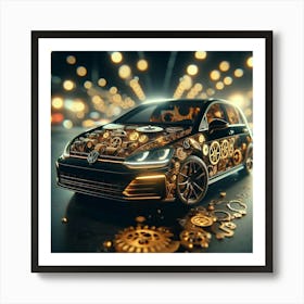 Gold Car With Gears Art Print