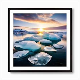 Icebergs At Sunset 36 Art Print