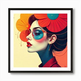 Girl With Flowers On Her Head Poster