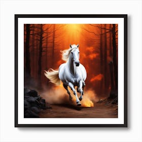 White Horse In The Forest Art Print