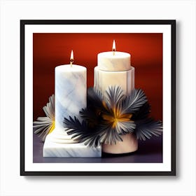 Christmas Candles With White Marble Art Print