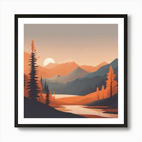 Misty mountains background in orange tone 21 Poster