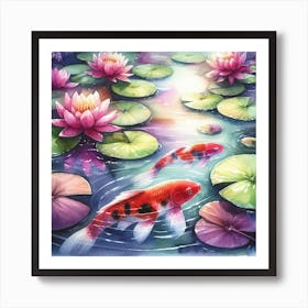 Koi Fish In Pond 1 Art Print