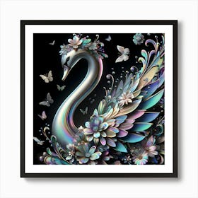 Swan With Butterflies 1 Art Print