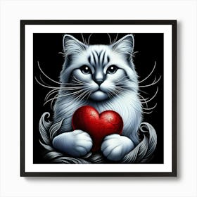 Cat With Heart Art Print