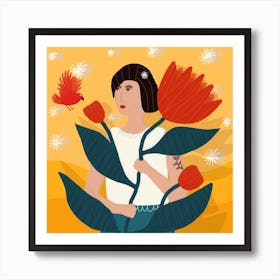 Illustration Of A Woman With Flowers Art Print