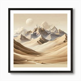 Beige landscape wall art simple mountains 1 Art Print