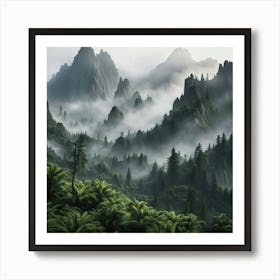 Foggy Mountain Landscape Art Print