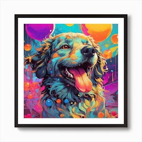 Dog With Balloons Art Print