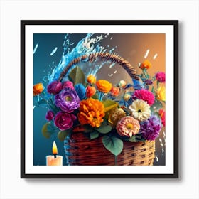 Beautiful And Elegant Wicker Basket Decorated 2 Art Print