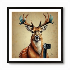 Deer With Camera Art Print