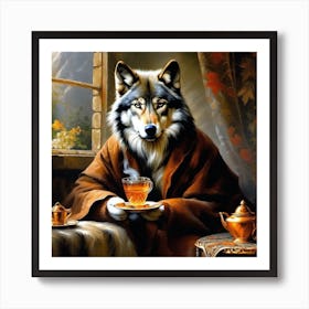 Wolf With Tea 1 Art Print