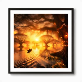 Tranquil Forest Sunset: Nature Wall Art Art Print