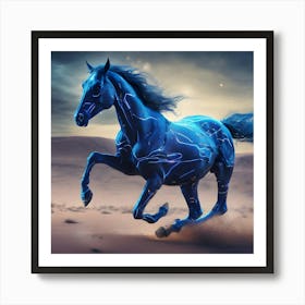 Cyber Blue Lightning Horse Art Print