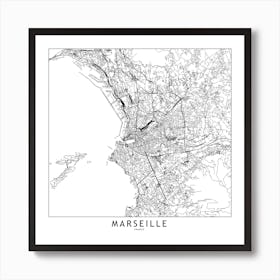 Marseille White Map Square Art Print