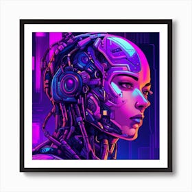 Female Cyborg Cyberpunk in Neon Art Print