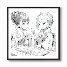 Two Girls Playing A Game Art Print