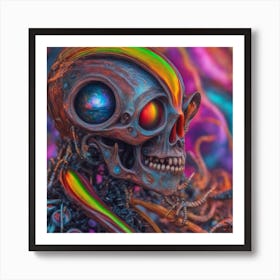 Psychedelic Biomechanical Freaky Wierdo From Another Dimension With A Colorful Background 3 Art Print