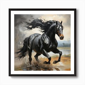 Black Horse Running Art Print
