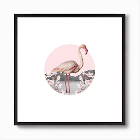 Flamingo Collage Square Art Print