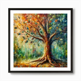 Textured trunk Tree branches with leaves Poster