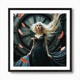 Steampunk Girl In Black Dress Art Print