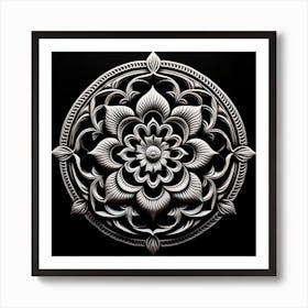 Mandala On Black Background Art Print