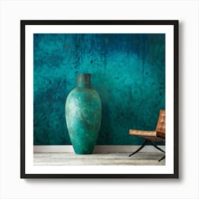 An Old Antique Vase Crafted From Green Marble Standing Majestically Against A Cool Backdrop Showc (3) Art Print