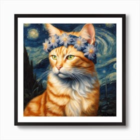 Ginger Flowers Cat Art Print