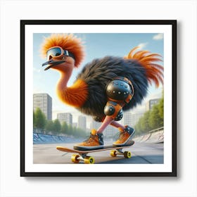 Ostrich On Skateboard 3 Art Print