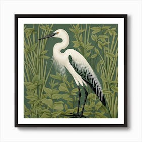 Ohara Koson Inspired Bird Painting Egret 1 Square Art Print