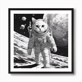 A Cat In Cosmonaut Suit Wandering In Space Art Print