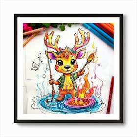 Deer Coloring Page 1 Art Print