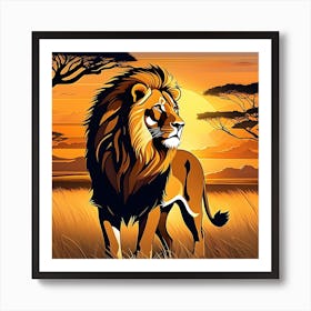 Lion In The Sunset Art Print