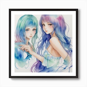 Two Girls With Blue Hair Art Print