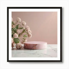 Pink Marble Vase With Flowers 1 Art Print