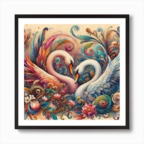 Colorful Swans 2 Art Print