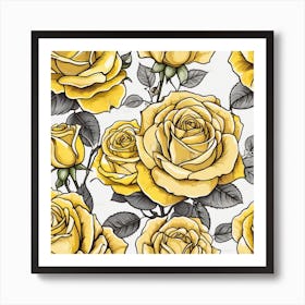 Yellow Roses Seamless Pattern 10 Art Print