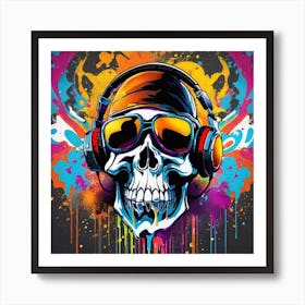 Skull With Headphones 49 Art Print