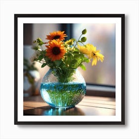 Blue Vase With Flowers 3 Art Print