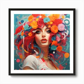 Girl With Flowers Art Print