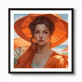 Woman In An Orange Hat Art Print