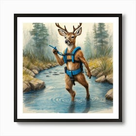 Deer In The Stream 1 Art Print