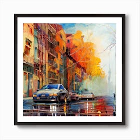 City In The Rain Art Print