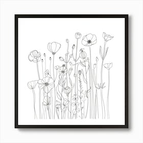 Hand Drawn Wildflowers Line Art 9 Art Print