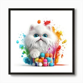 White Cat With Colorful Paint Poster