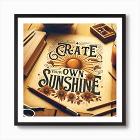 Artistic Presentation Of A Motivational Quote Create Your Own Sunshine In A Vintage Nostalgia Style With Warm Tones And A Retro Font Art Print