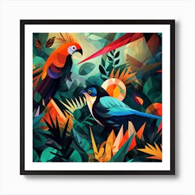 Colorful Parrots In The Jungle 1 Art Print