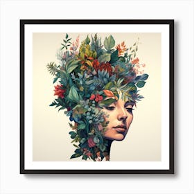 Woman's Head filled with Plants Art Print